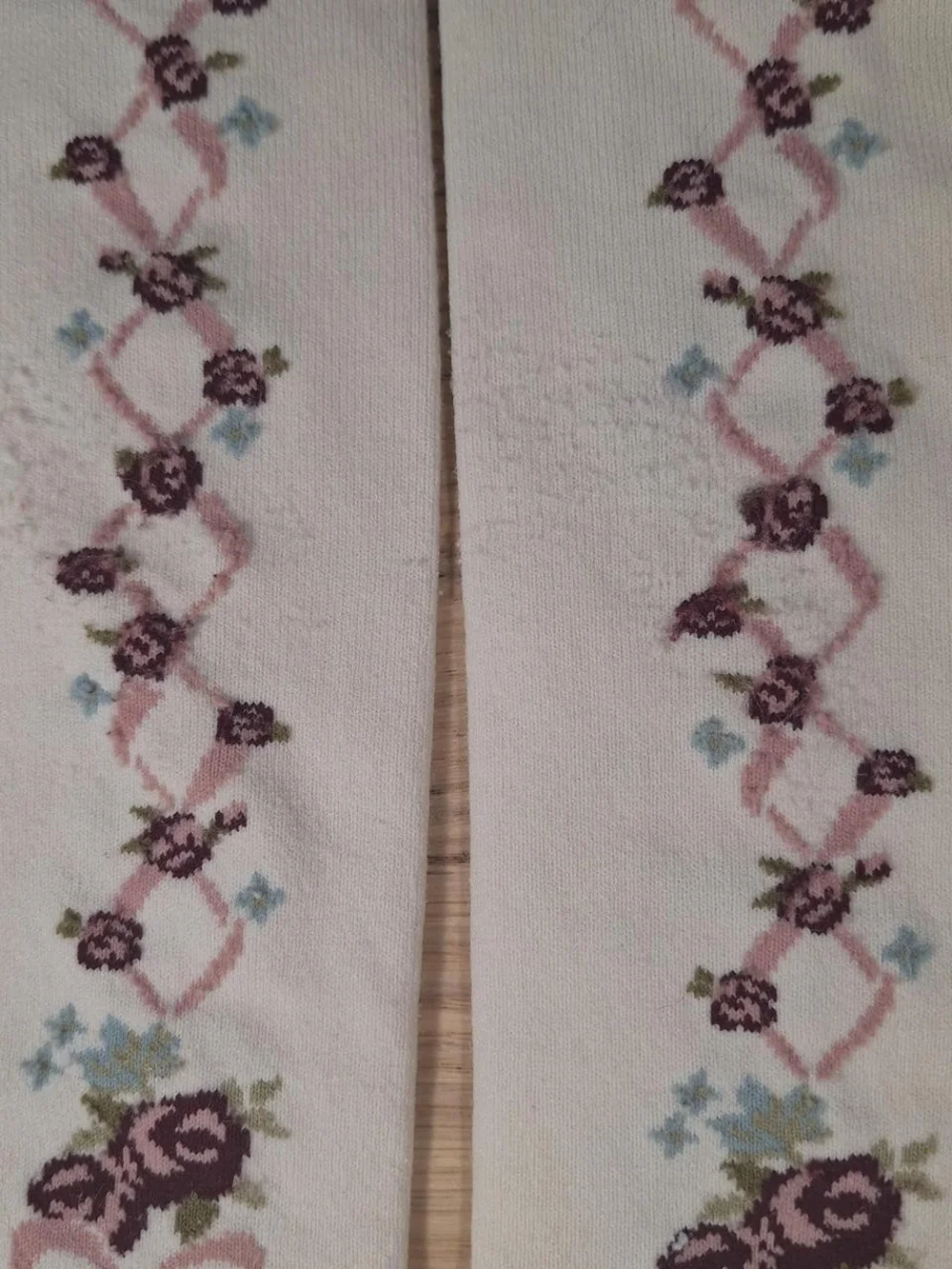 Innocent World Ivory Burgundy Floral Bow OTK Socks | Classic Lolita